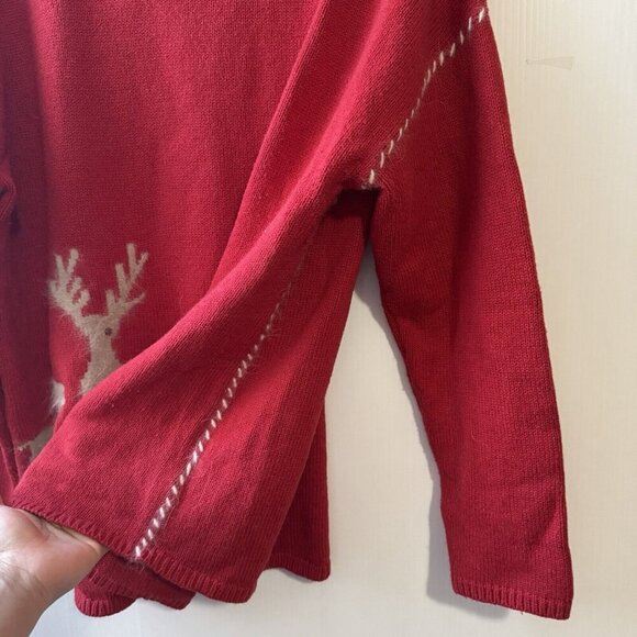 J.Jill Womens XL Red Yak Angora Reindeer Stitch Sleeve Sweater Christmas Winter - Picture 8 of 16